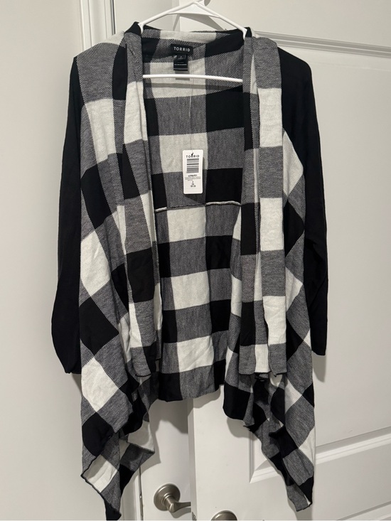 torrid Sweaters - Torrid Black & White Plaid Open-Front Sweater Cardigan